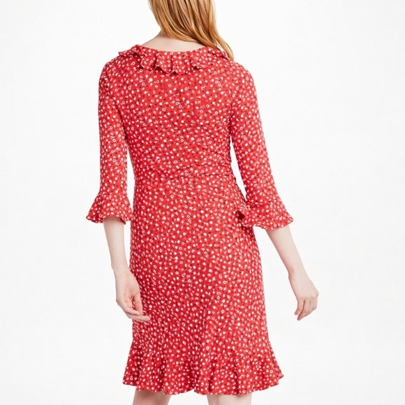 Boden Michaela Jersey Ruffle 3/4 Sleeve Dress in Rosehip Daisy Ditsy US Size 8 - Picture 2 of 16